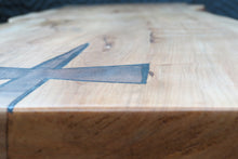 Load image into Gallery viewer, live edge spalted maple table or bench. Handcrafted slab combined with repurposed danish modern, Paul McCobb style tapered legs for a unique mid-century modern look.