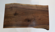 Load image into Gallery viewer, live edge, danish modern-style side or accent table in black walnut slab. Table has repurposed Paul McCobb-style tapered legs danish for a cool mid century modern look