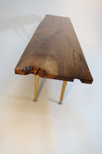 Load image into Gallery viewer, live edge table / walnut / board / cofee table / danish modern / tapered legs / handcrafted / mid century modern