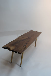 live edge table / walnut / board / cofee table / danish modern / tapered legs / handcrafted / mid century modern