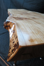 Load image into Gallery viewer, live edge spalted maple table or bench. Handcrafted slab combined with repurposed danish modern, Paul McCobb style tapered legs for a unique mid-century modern look.