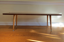 Load image into Gallery viewer, live edge table / walnut / board / cofee table / danish modern / tapered legs / handcrafted / mid century modern