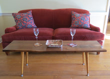 Load image into Gallery viewer, live edge table / walnut / board / cofee table / danish modern / tapered legs / handcrafted / mid century modern