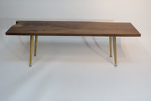 Load image into Gallery viewer, live edge table / walnut / board / cofee table / danish modern / tapered legs / handcrafted / mid century modern
